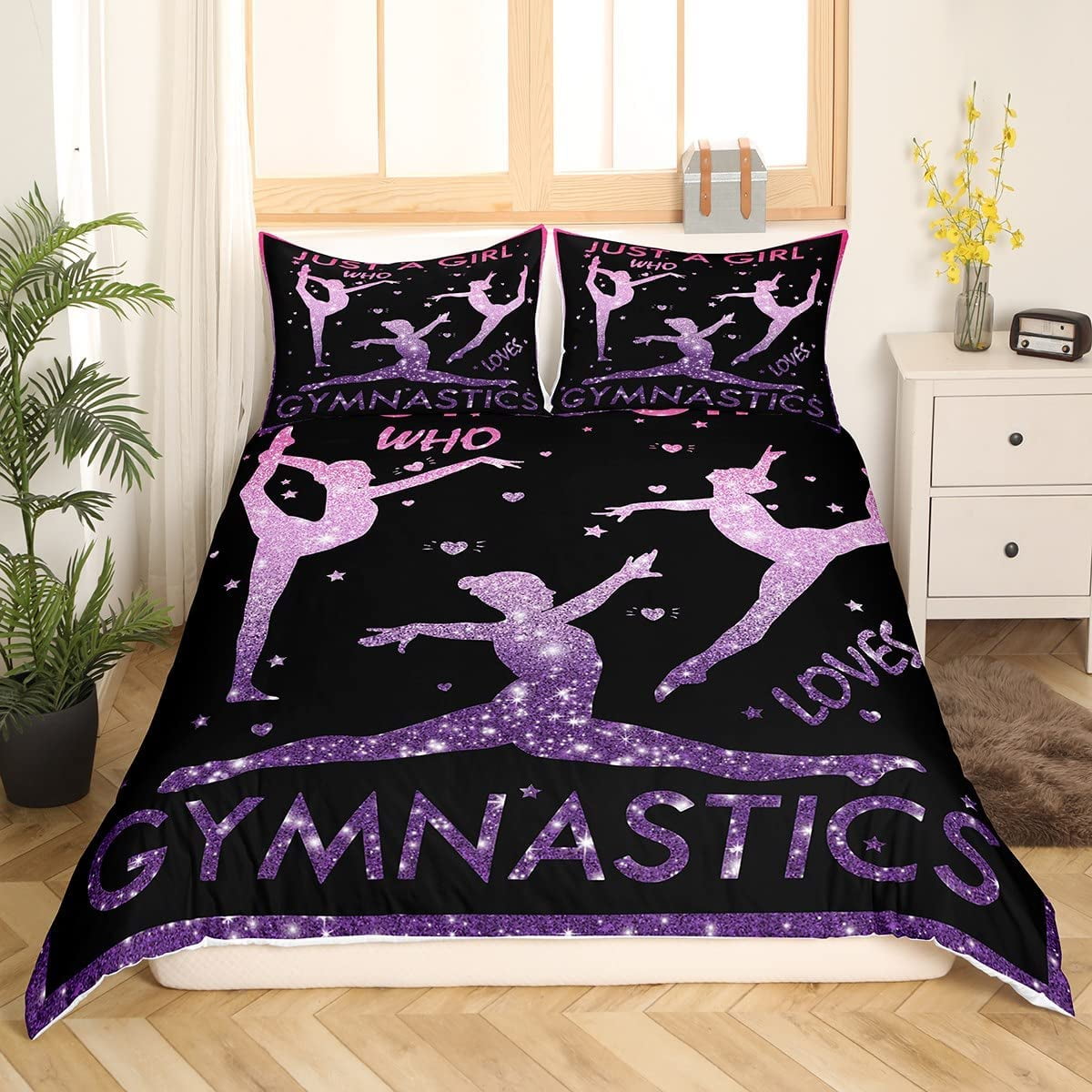 Ballerina Girls Duvet Cover Glitter Graceful Ballet Lovers Bedding Set