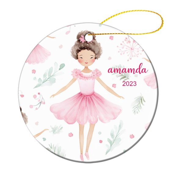 Ballerina Girls Ornament Pink Girl Ballet Dancer Double-Sided Printed 3" Ceramic Christmas Ornament for Christmas Tree Decoration Xmas Party Decorations Ornament Xmas Present