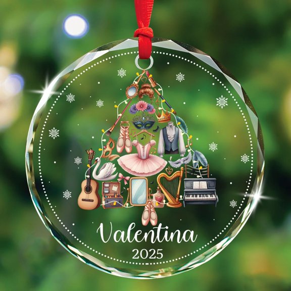 Ballerina Glass Ornament Christmas Decor, Personalized Ballerina Xmas Hanging Tree Ornament 2025, Ballet Dancer Christmas Keepsake Gifts for Ballerinas, Custom Name Ballet Lover Xmas Glass Ornaments
