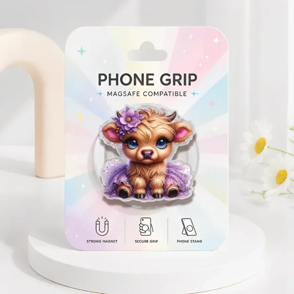 Ballerina Highland Cow Phone Grip, Western Phone Holder, Kawaii Tutu E-Reader Grip Accessory