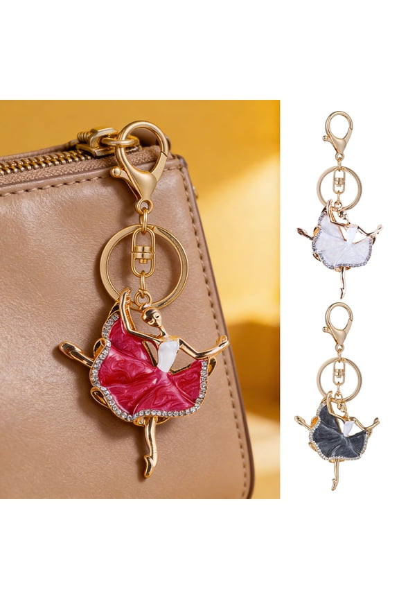 Ballerina Keychain for Women Girls Sparkling Rhinestone Ballet Dancer Keyring Pendant Alloy Bag Charm for Purse Wallet Car Keys