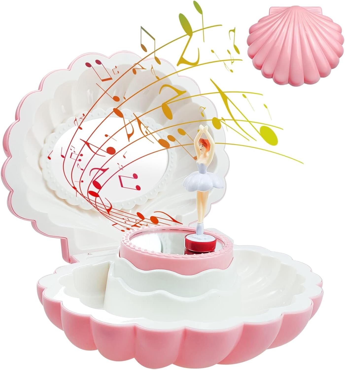 Ballerina Music Box, Pink Shell Music Box with Mirror, Jewellery Melody ...
