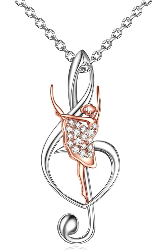 Ballerina Necklace 925 Sterling Silver Music Note Necklace Dancer Pendant Dancer Gifts for Women