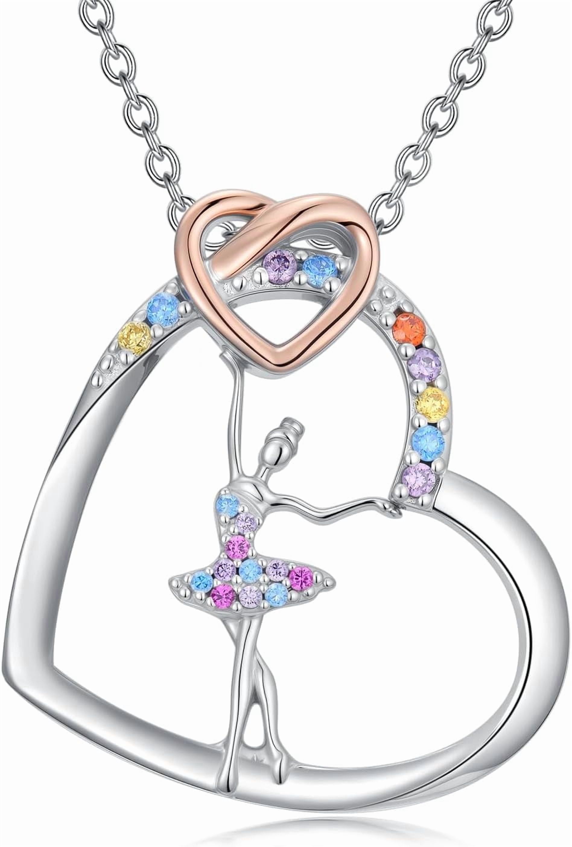 Ballerina Necklace Gifts for Women 925 Sterling Silver Heart Ballet Dance Dancer Pendant Ballerina Jewelry Graduation Gifts for Women