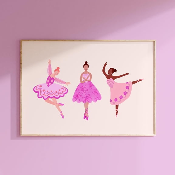 Ballerina Nursery Children's Bedroom Ballet Dancers Wall Picture, Unframed Canvas 12x16in