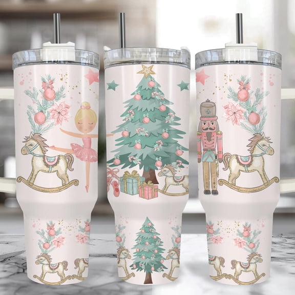 Ballerina Nutcracker Christmas 40 oz Insulated Tumbler with Handle and Straw, Personalized Nutcracker