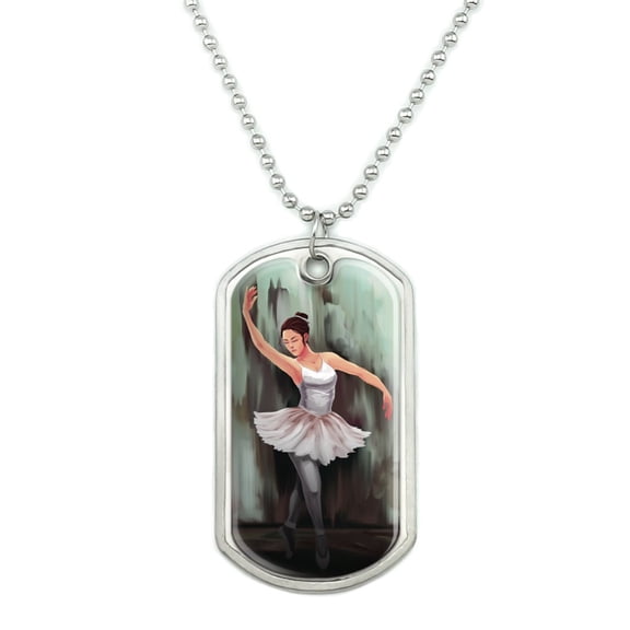 Ballerina Painting Military Dog Tag Pendant Necklace with Chain