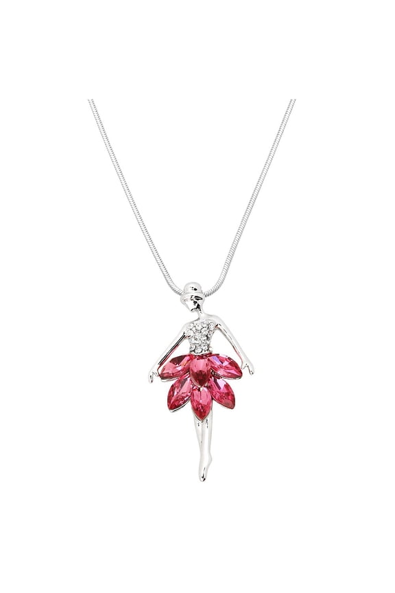 Ballerina Pendant Necklace Earring Rhinestone Crystal Rhodium Plated 17 Inch Snake Chain J0886-CR