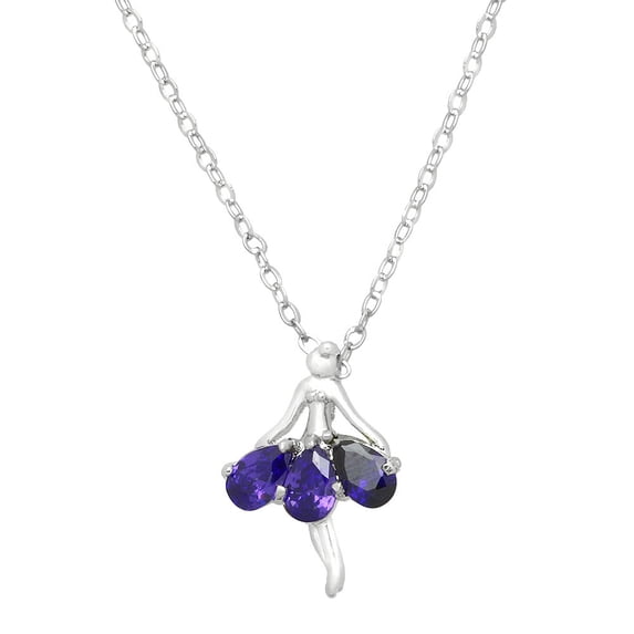 Ballerina Pendant Necklace Purple Cubic Zirconia Crystal Rhodium Plated 17 Inch Link Chain J0287-PP