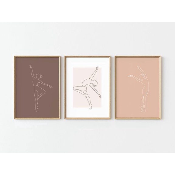 Ballerina Pose Girly One Line Office Poster, Set 3, Poster Only