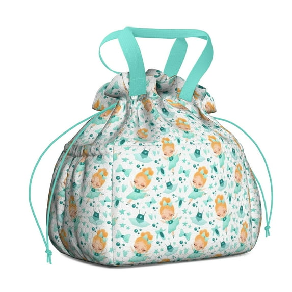Ballerina Princess Pattern Drawstring Lunch Bag Women - Drawstring Lunch Bag Insulated for Work Office - Stain-Resistant Large Lunchbags for Women with Multi-Pockets