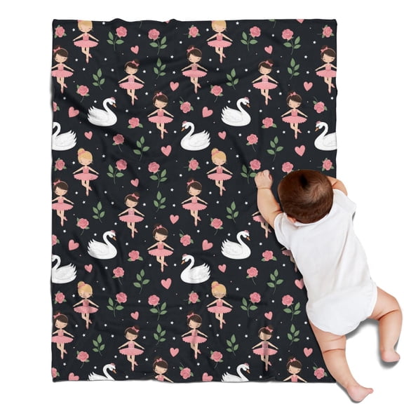 Ballerina Princess Swan Pattern Blanket,Comfortable Soft Lamb Wool Throw Blanket,All Season,Warm Lightweight Blankets for Sofa Bed Couch Living Room Chair,30"x40"