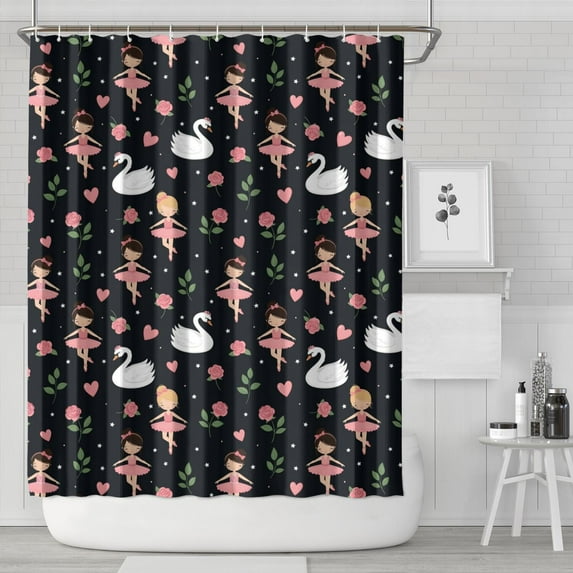 Ballerina Princess Swan Pattern Shower Curtain 84"x72" ,Bathroom Decorative Shower Curtains Set with 12 Hooks,Modern Waterproof Washable Shower Curtain