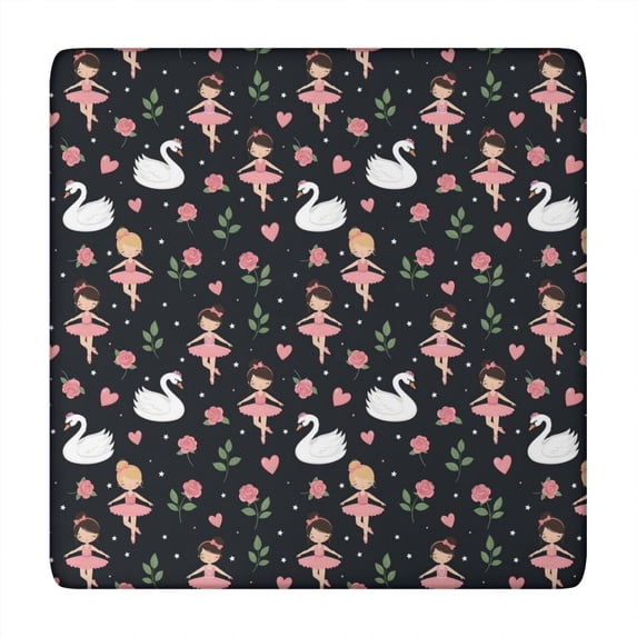 Ballerina Princess Swan Pattern Square Fitted Tablecloth with Elastic Edge,Square Table Cover,Washable Elastic Table Cover for Home Kitchen Party Decor 34"x34"