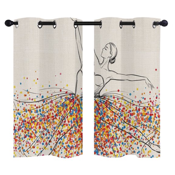 Ballerina Silhouette Blackout Curtains 39 Inches Long, Colorful Splashes Dress Modern Thermal Insulated Room Darkening Drapes with Grommets for Living Room 27.5"W x 39"L, 2 Panels