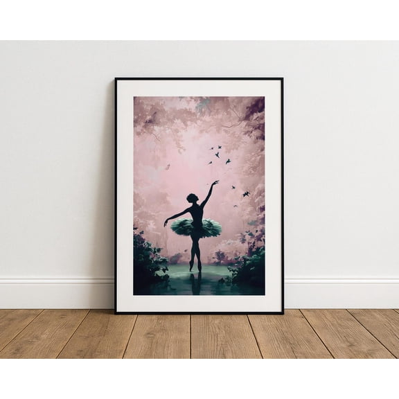 Ballerina Silhouette Dance Room Wall Art Decor Unframed Paper Print