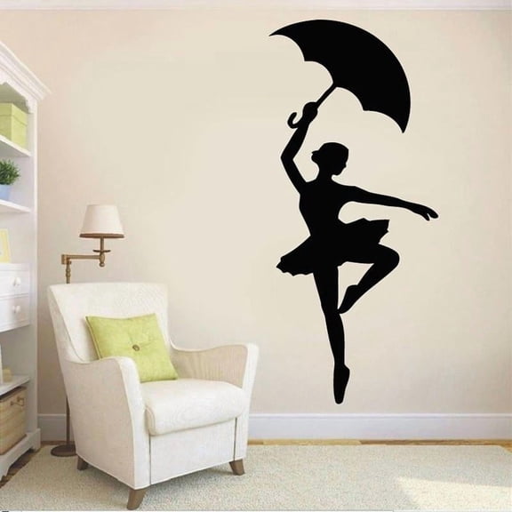 Ballerina Silhouette Wall Decal Umbrella Dancer Vinyl Window Stickers Girls Bedroom Ballet School Dance Room Interior Decor 42x94cm