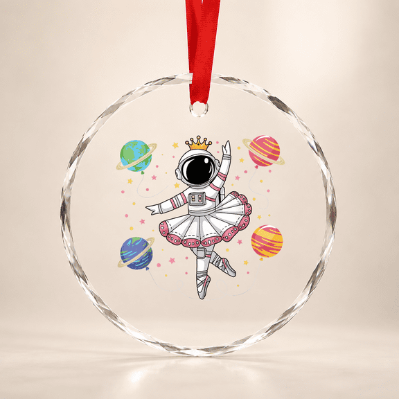 Ballerina Space Astronaut Ballet Dancer Planets Glass Ornament