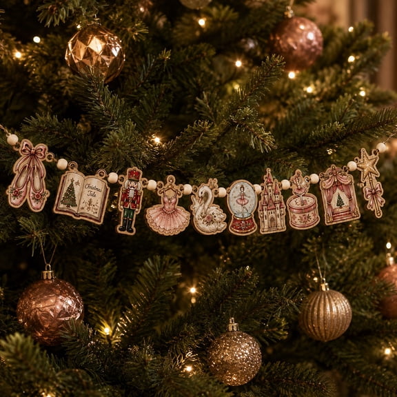 Ballerina Storybook Christmas Wooden Ornament Garland Mantel Decor