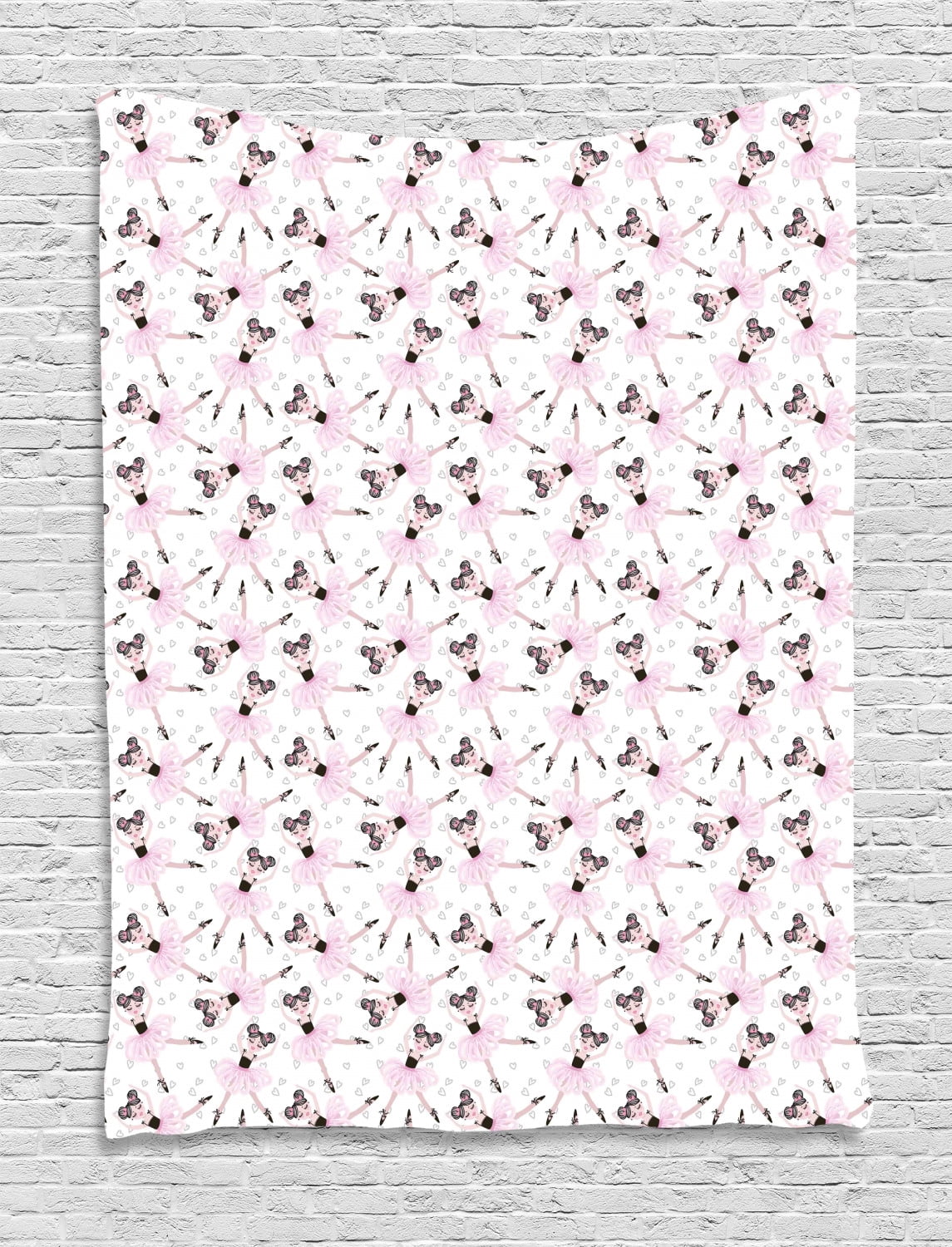 Ballerina Tapestry, Cartoon Beautiful Girls Doing Ballet in Tutus with