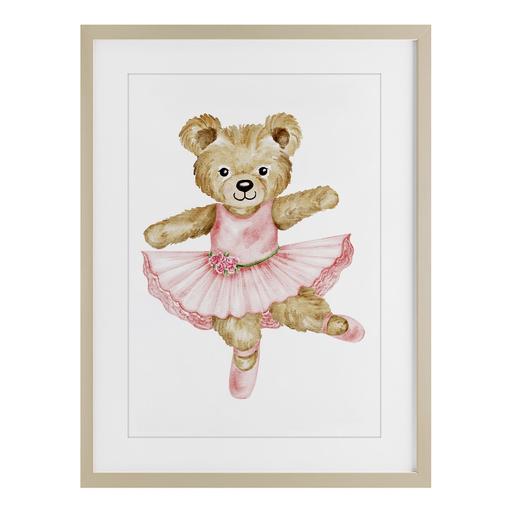 Ballerina Teddy Bear Birch Framed Print Under Glass, design by Amy Hall