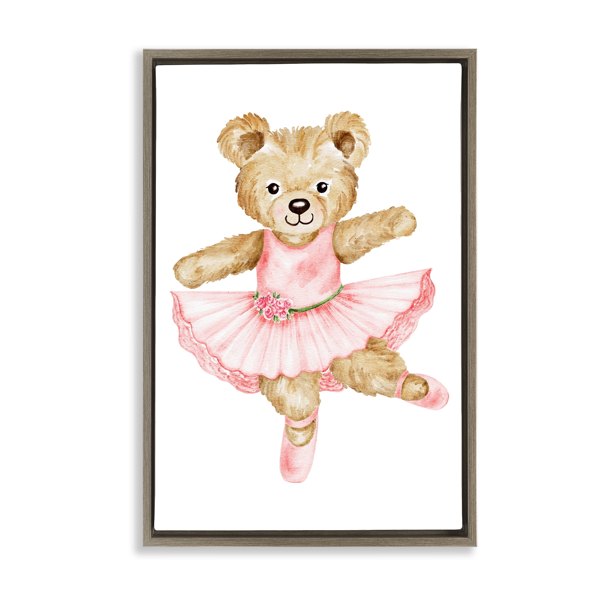 Ballerina Teddy Bear Brown Framed Floater Canvas Wall Art, design by Amy Hall