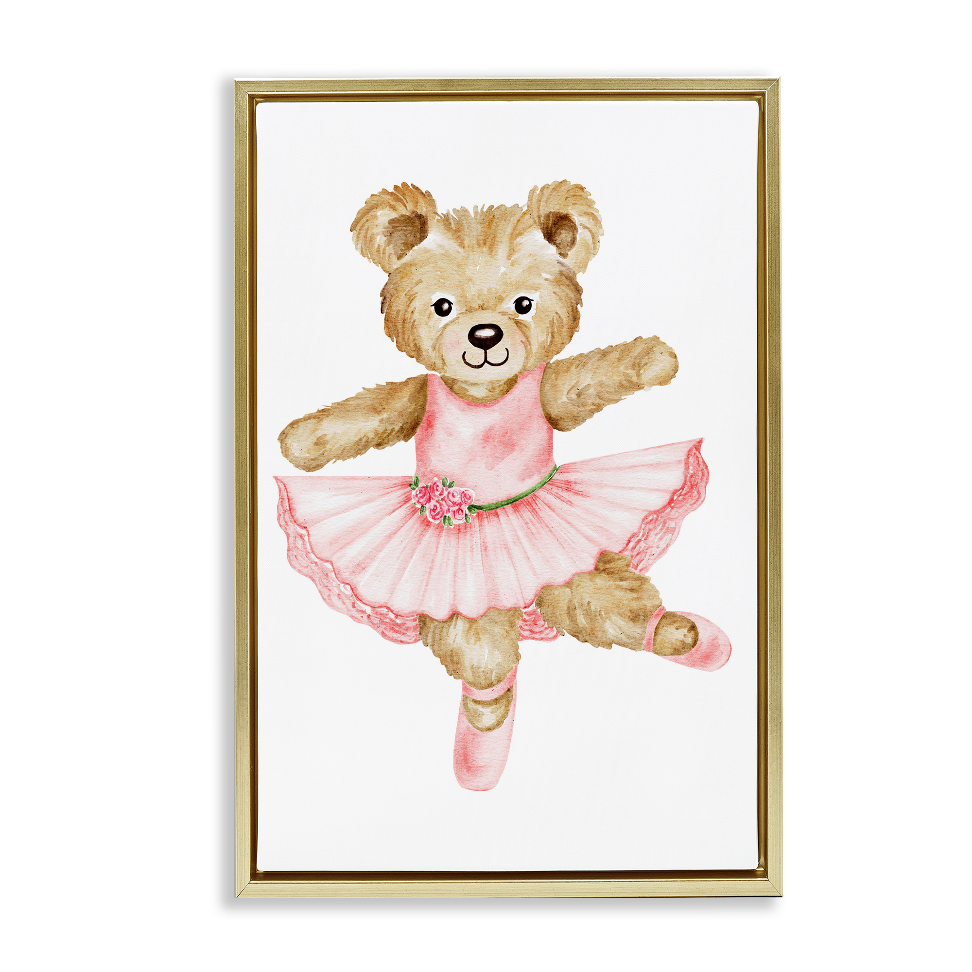 Ballerina Teddy Bear Gold Framed Floater Canvas Wall Art, design by Amy Hall