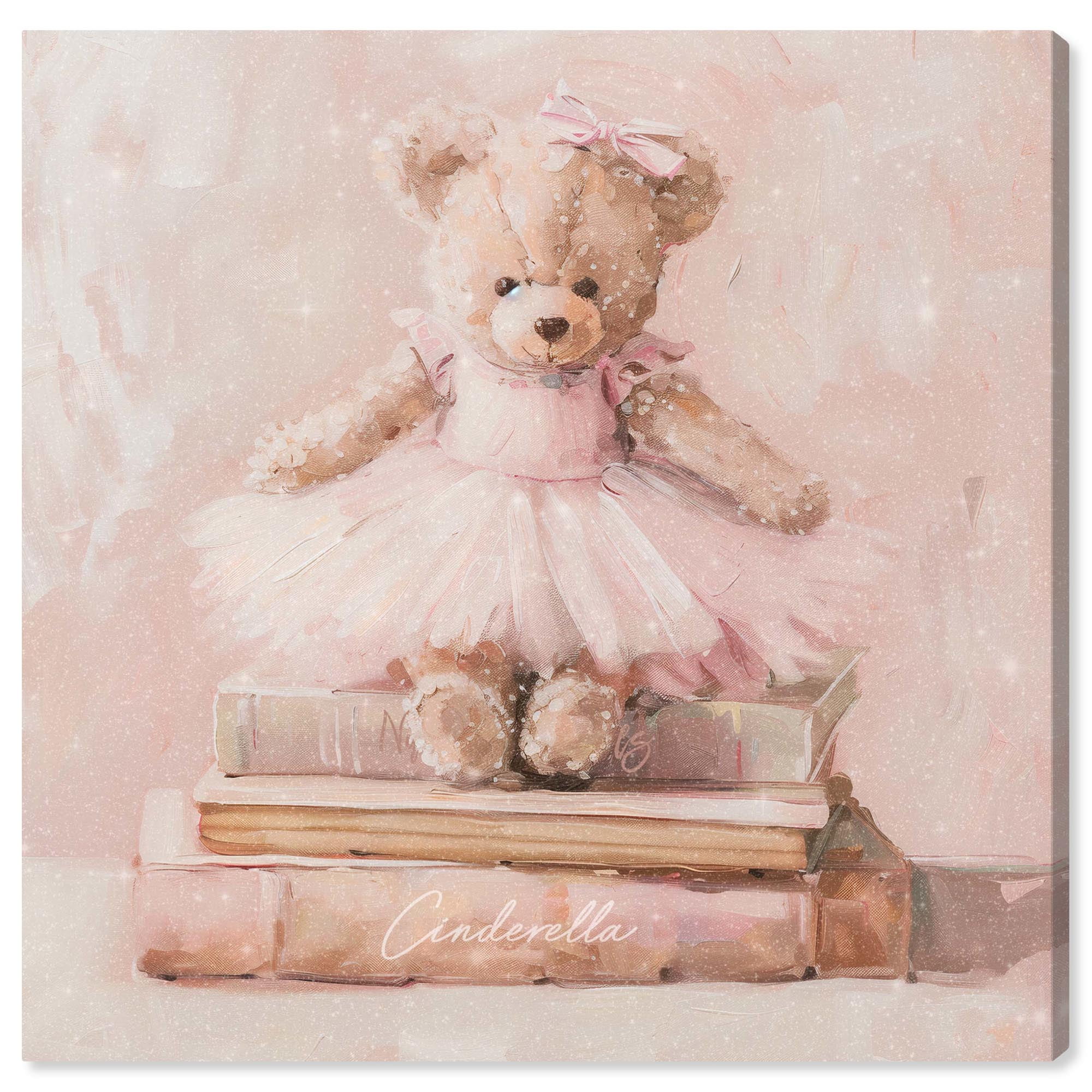Pink Ballerina Teddy Bear Canvas Art Print 12" x 12"