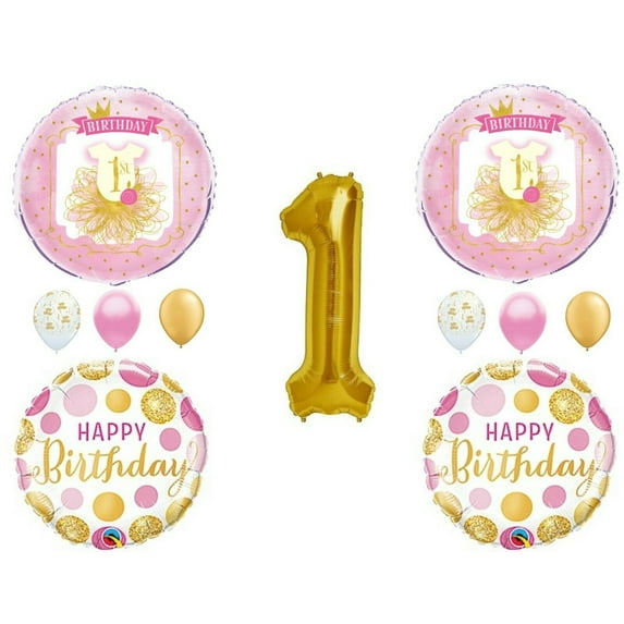 Ballerina Tutu First 1st Birthday balloons Decoration Pink Gold Polka Dots