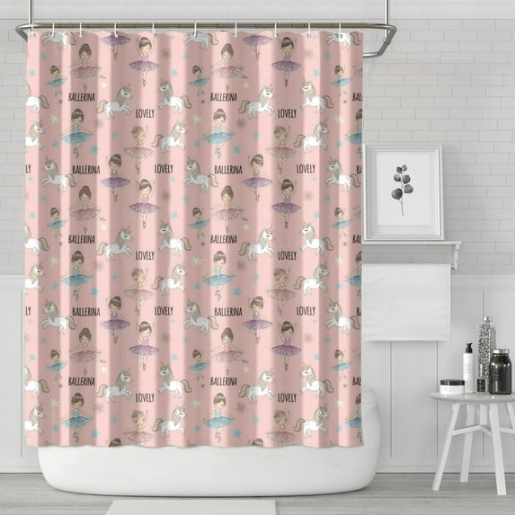 Ballerina Unicorn Princess Pattern Shower Curtain 84"x72" ,Bathroom Decorative Shower Curtains Set with 12 Hooks,Modern Waterproof Washable Shower Curtain