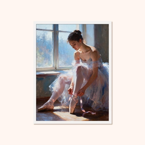 Ballerina Wall Art, Impressionist Ballet Dancer By Window Poster, Unframed Poster Size 16x24