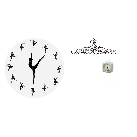 Ballerina Wall Clock Dancing Hanging Decor Scroll Art Iron Construction Quiet Movement for Bedroom Living Room Garden