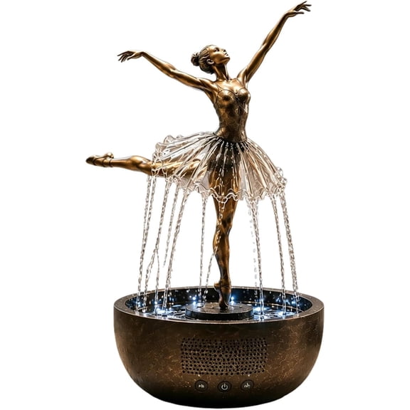 Ballerina Waterfall Fountain with Flowing Water Skirt for Home Office Decor, Black
