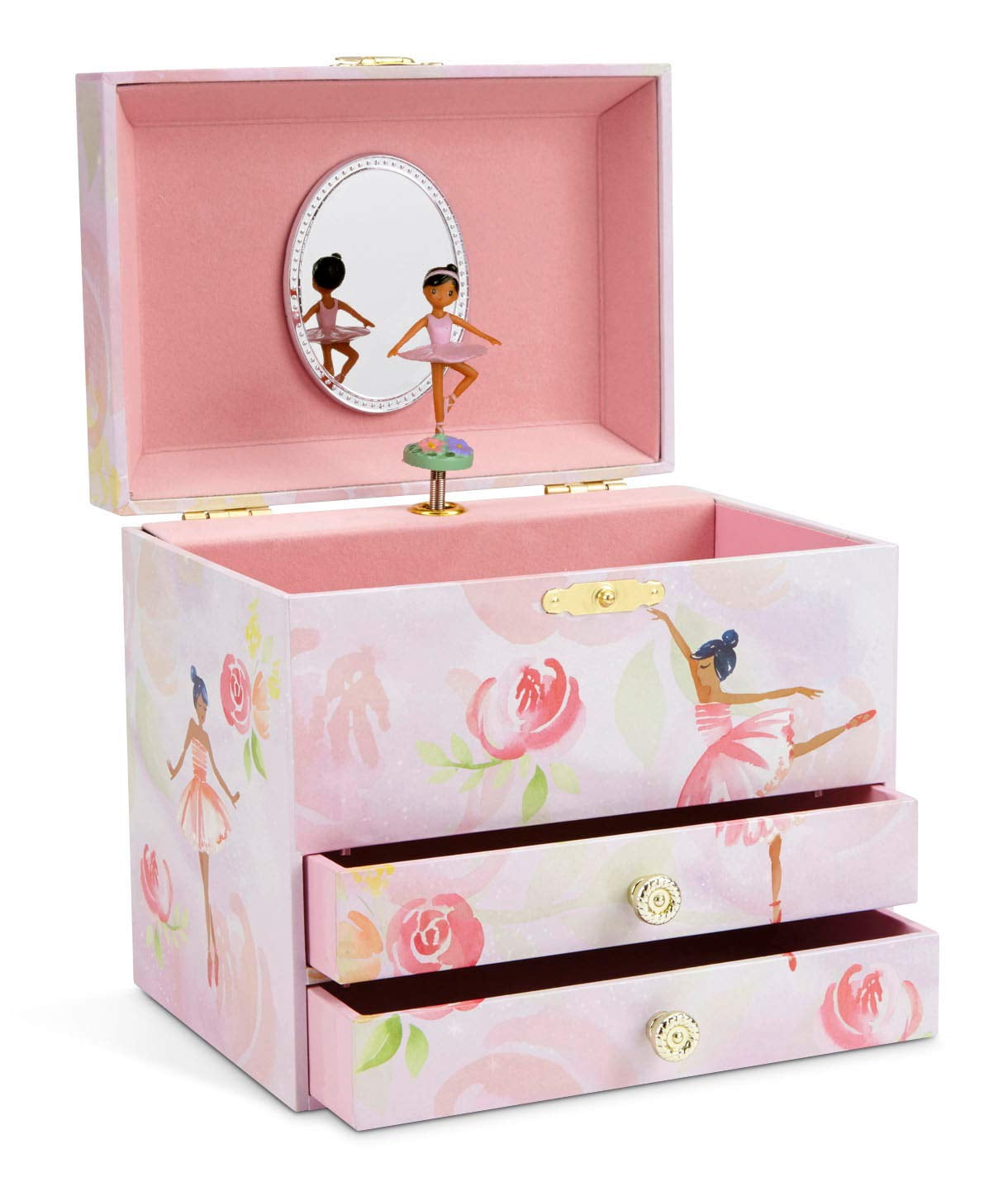 Ballerina and Roses Girl's Musical Jewelry Box, 2 Pullout Drawers