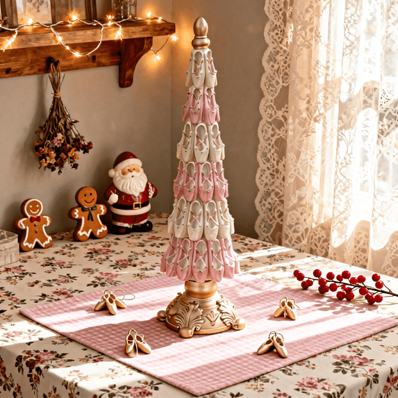 7.87in Ballerina shoe tree, Ballet Christmas Decor Set Pink Ballerina Shoe Tree Ornament with Lifelike Details and Sparkling Finish for Festive Village Display Dancing Christmas Tree | Pink