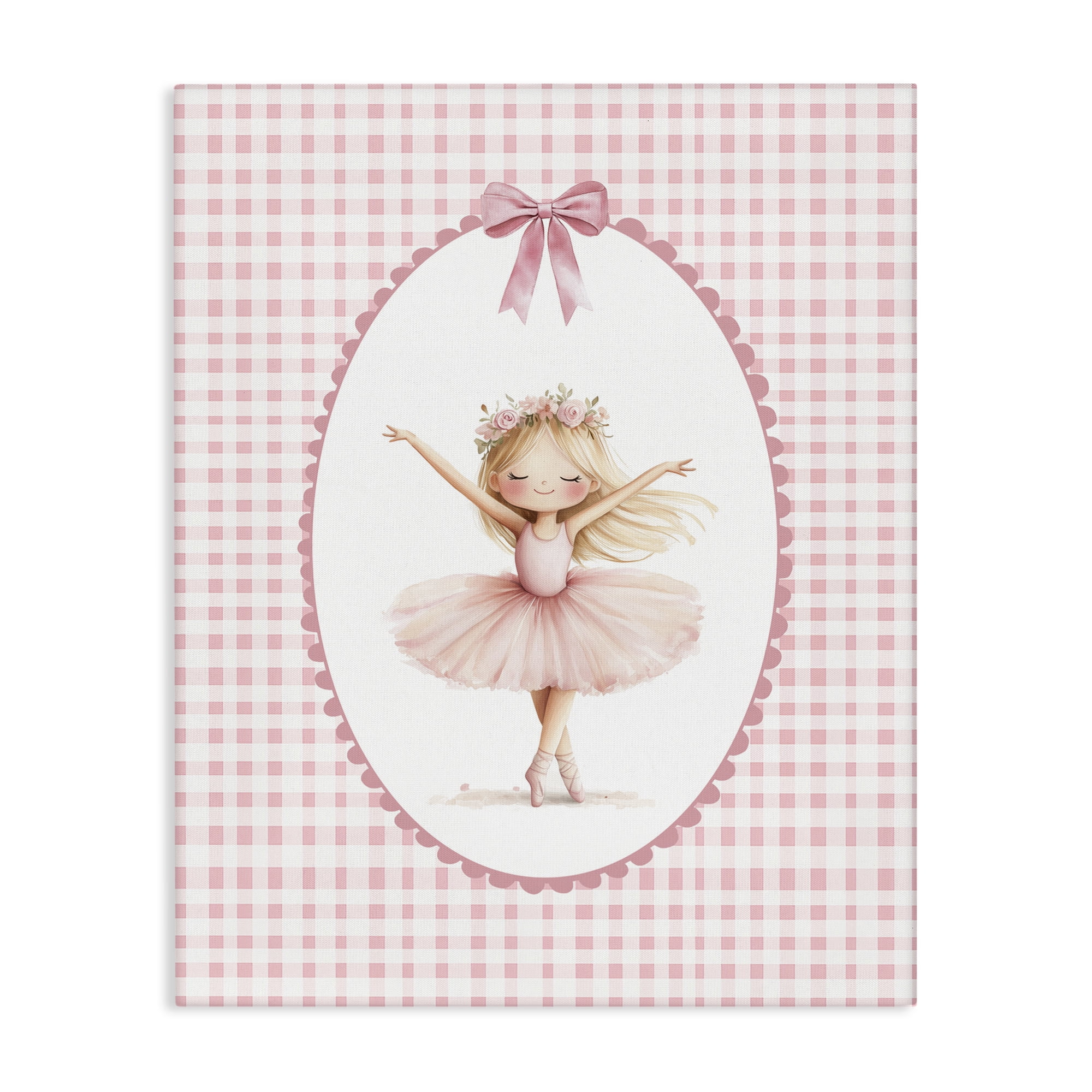 Ballerina on Pink Checkered Canvas Wall Art, design by Christine Simpson Art
