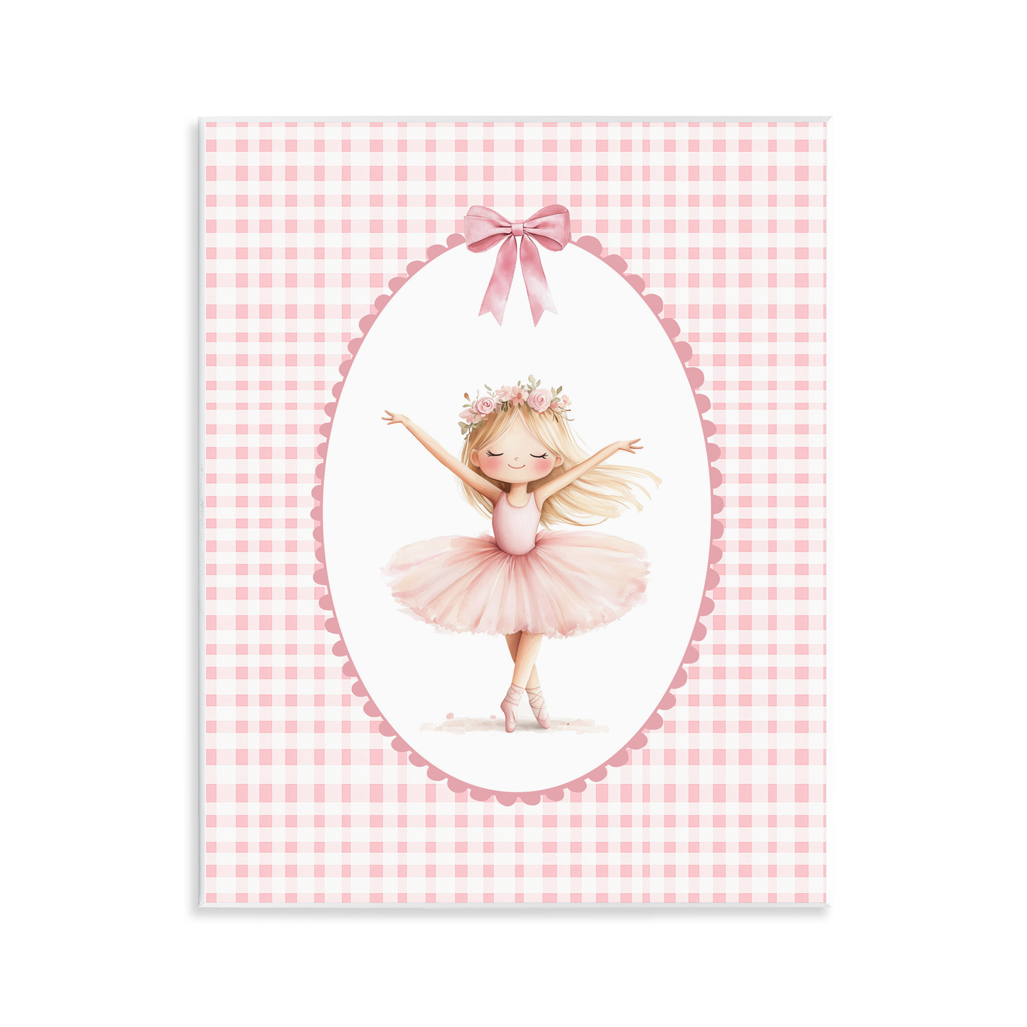 Ballerina on Pink Checkered Wall Plaque Art, design by Christine Simpson Art