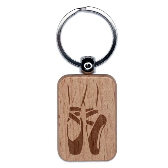 Ballerina on Toes Slippers Shoes Ballet Dance Rectangle Keychain Charm Tag - Engraved Wood