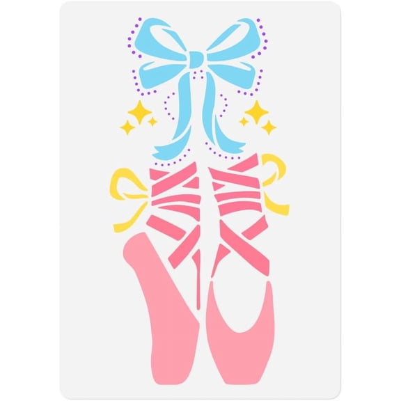 Ballerina on Toes Slippers Shoes Ballet Dance Wall Stencil Template 11.7 x 8.3 Inch Reusable Dancing Shoes Stencil for DIY Making