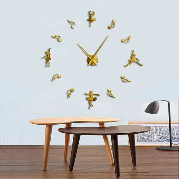 Ballerinas DIY Big Wall Clock Modern Watch Giant Ballet Dance 3D Mirror Large Number Wall Clock Sticker Decor Dancer Gift(Gold,27inch)