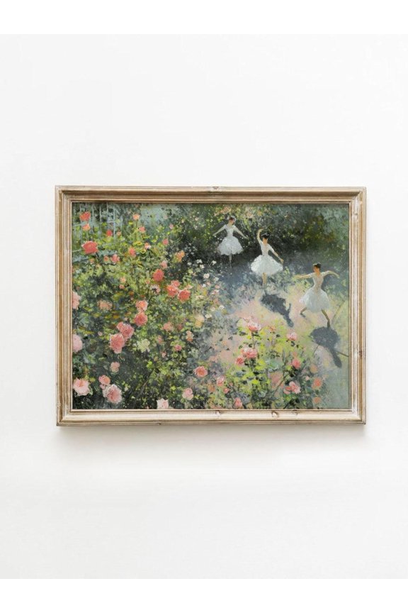 Ballerinas In Garden Print, Vintage Coquette Ballet Art