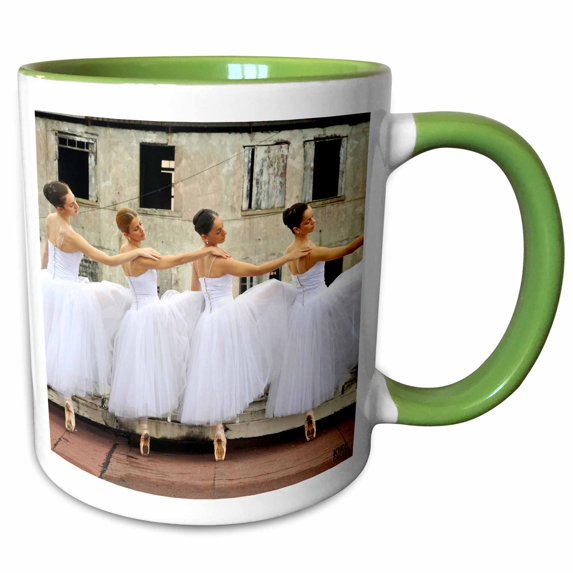3drose, Ballerinas of the National Ballet Wearing a Romantic White Dress 4, 15oz Two-tone Green Mug