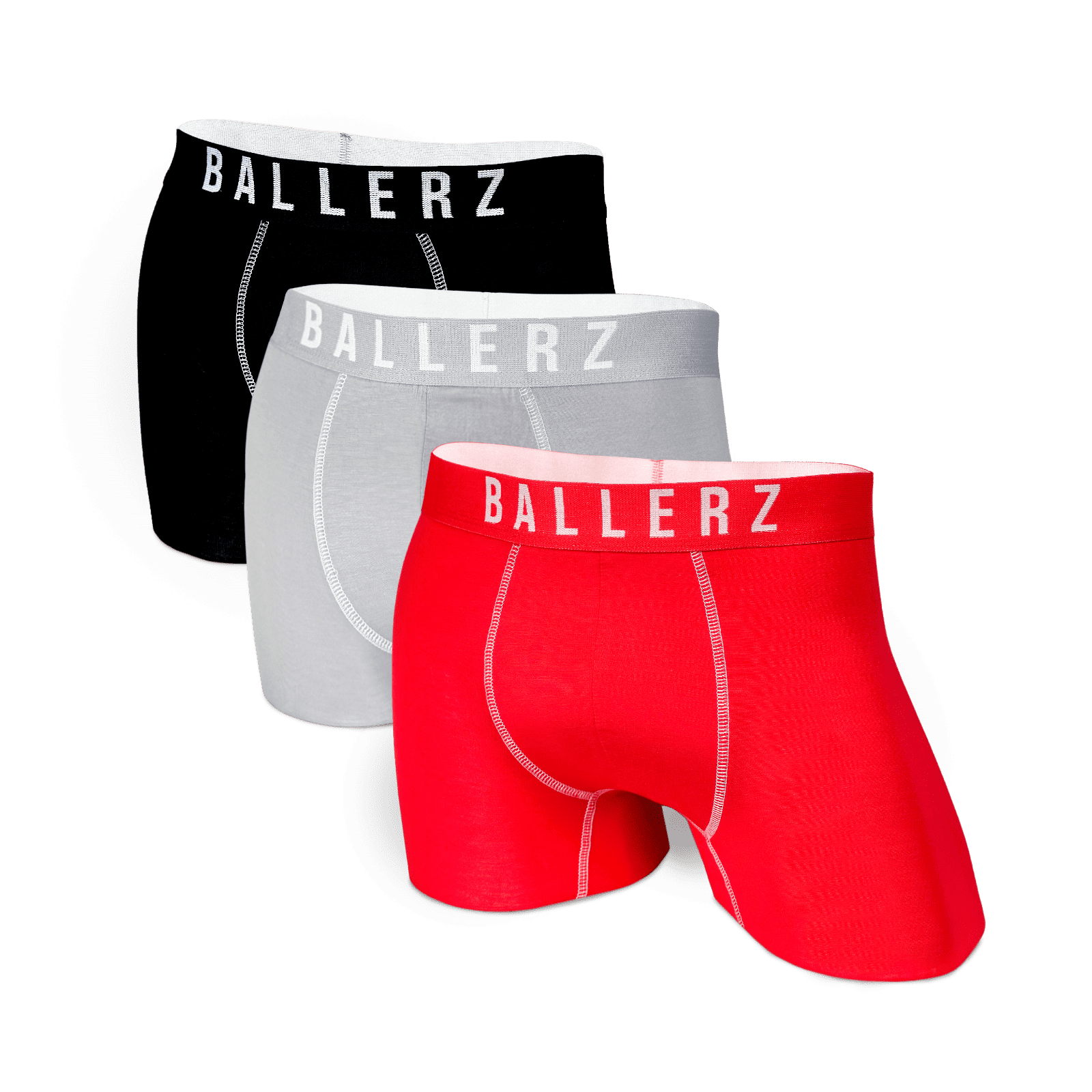 Ballerz Men's Cooling Boxer Briefs 3 Pack in Black Red Gray in sizes S