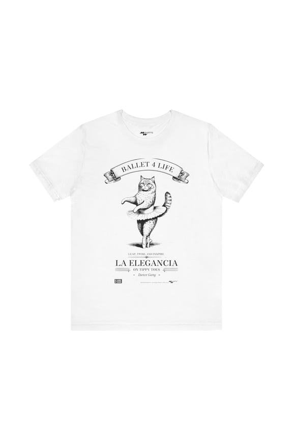 Ballet 4 Life Series Cat T-Shirt - Vintage Engraving Style/ Unisex Jersey Short Sleeve Tee