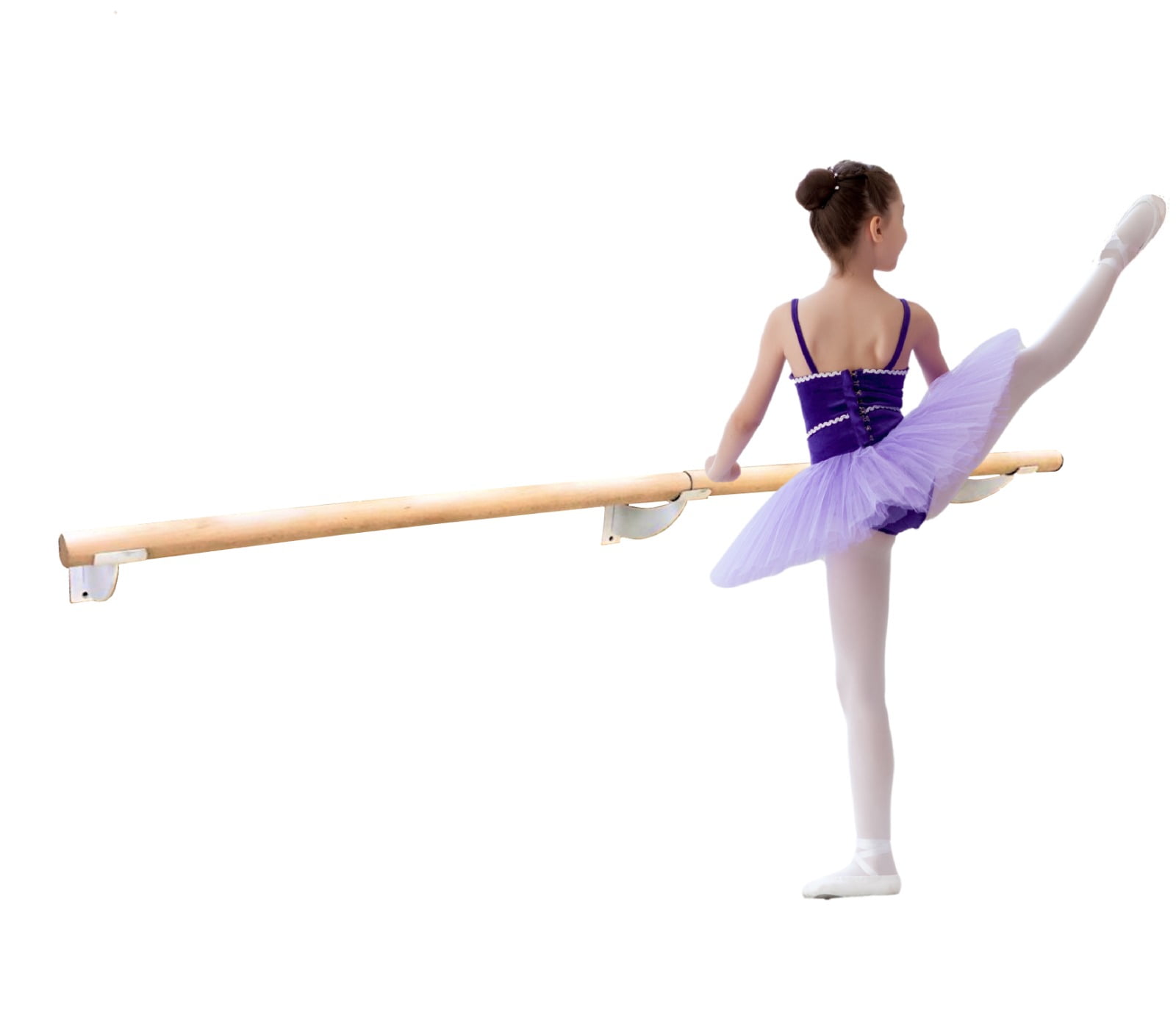 Ballet Barre Single Bar 9 FT Long 1.5 Diameter White, Kids and Adults, Open Bracket Wall Mounted