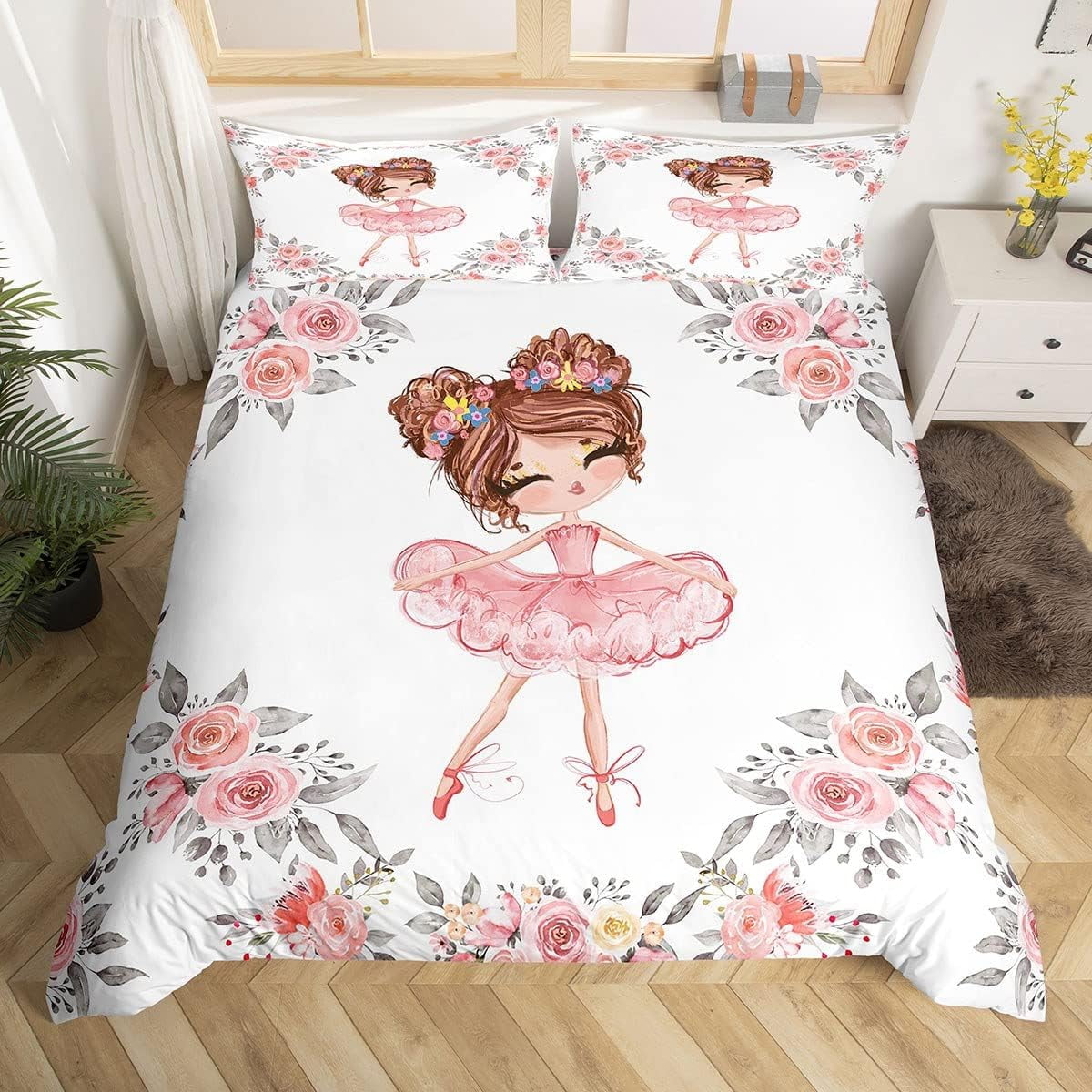 Ballet Bedding Sets Twin for Girls Kids Ballerina Design Duvet Cover