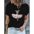 thumbnail image 1 of Ballet Cat Graphic T-Shirt for Women, Comfortable Tee, Cute Casual Short Sleeve Tops ，Crew neck，Fashion，cotton，black，S-5XL, 1 of 1