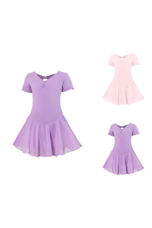 Ballet Clothing Girls Ballet Dress Ballet Short Sleeve Dance Dress Dance Body With Chiffon Skirt Tutu Girls Dance Dress for Class School Party