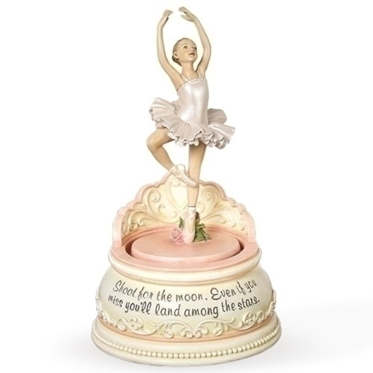 7.25-Inch Pink and White Resin Ballerina Musical Figurine