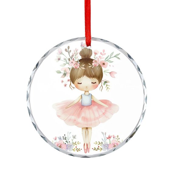 Ballet Cute Little Ballerina Christmas Ornament Cute Girl Princess Ballerina Dancer Skirt Gymnastic Glass Round Ornaments Unique Gift Idea